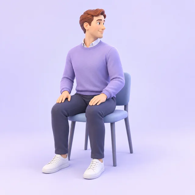 Seated man turns his head to one side while keeping his hands and torso still.